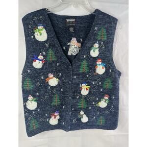 Christmas Snowman Sweater Vest Grannycore Teacher Holiday Festive Segue America
